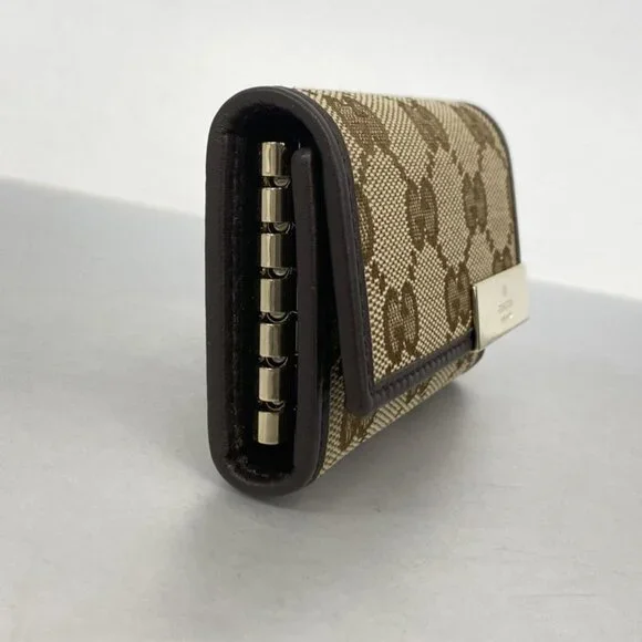Gucci Key Case GG Canvas Beige Brown Champagne Gold Key Holder - Picture 2 of 6